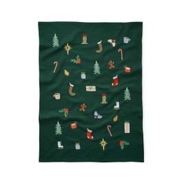RIFLE PAPER CO. Signs of The Season Embroidered Tea Towel, Introduce Holiday Spirit into Your Kitchen with Vibrant Screen Printed Festive Towels, Added Loop, Made from Cotton