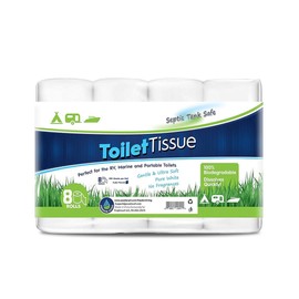 Freedom Living Septic Tank Safe Toilet Tissue for Campers and RVs Biodegradable Marine Toilet Paper for Boats, Fragrance-Free 2-Ply RV Toilet Paper (8 Rolls, 500 Sheets Each)