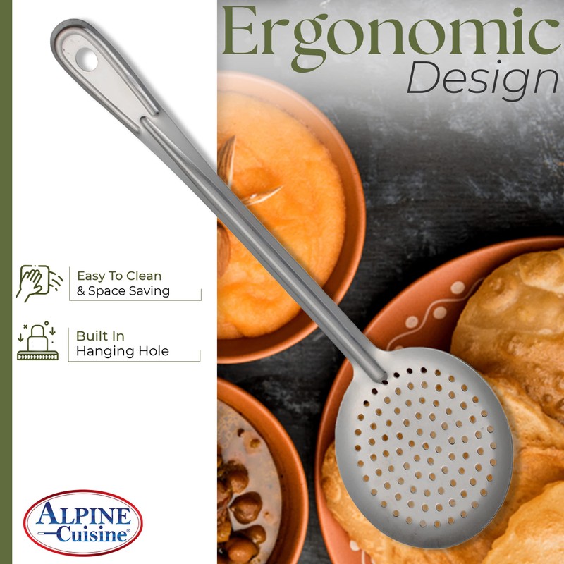 Alpine Cuisine Stainless Steel Skimmer Spoon 13 Inch - Rustproof,