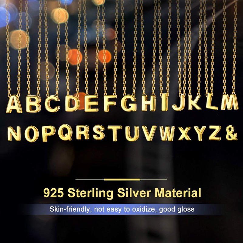 Silvora S925 Silver Letter Pendant, Name Initial Necklace, A-Z for