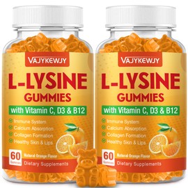 VAJYKEWJY L-Lysine Gummies 1000 mg for Immune Support, Delicious Orange Flavor, Vegan, Non-GMO, Gluten-Free – 120 Count