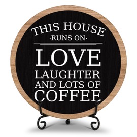 a06 Coffee Bar Decor & Accessories - Round Wood Sign, Home Office & Kitchen Decor - Gifts For Coffee Lovers