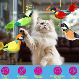 Havenfly 4 PCS Juguetes para Gatos en Forma de Pájaro Colgantes Interactivos - Diseño Realista, Resistentes y Seguros, con Sonidos de Trino Vivaces¡