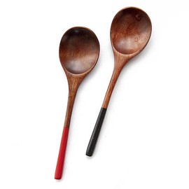 Wooden Spoons, Set of 2, Total Length 6.5 inches (16.5 cm), Lightweight Soup Spoons, Wooden Cutlery, Curry, Spoons, Risotto Spoons, Wood Dinner Spoons, Lacquered