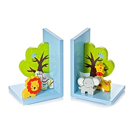 Mousehouse Gifts Wooden Children's Bookends for Boys or Girls Nursery or Bedroom (Blue Safari)