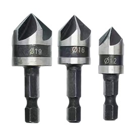 Countersink Drill Bit | Chamfering Drill Hex Shank Kit,90 Degree Woodworking Milling Bits Set of 3 Burr Removal Tool for Edges Smoothing and Surfaces Polishing