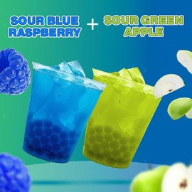 Slime Licker by BobaVida Blue Raspberry & Green Apple Sour Popping Boba Pearls | No Corn Syrup Fruit Boba Pearls | Popping Boba For Drinks & Desserts | Includes Straws | 1 flavor each (2 Tubs)