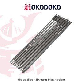 8 Pack of 200mm 7.9" Magnetic Long Reach Security Torx Bit Set (T8, T10, T15, T20, T25, T27, T30, T40) 1/4" Hex Shank - Star Screw Driver Drill Bits