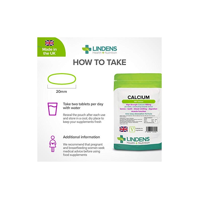 Lindens Calcium 400mg Tablets with Vitamin D3-100 Tablets - Contributes