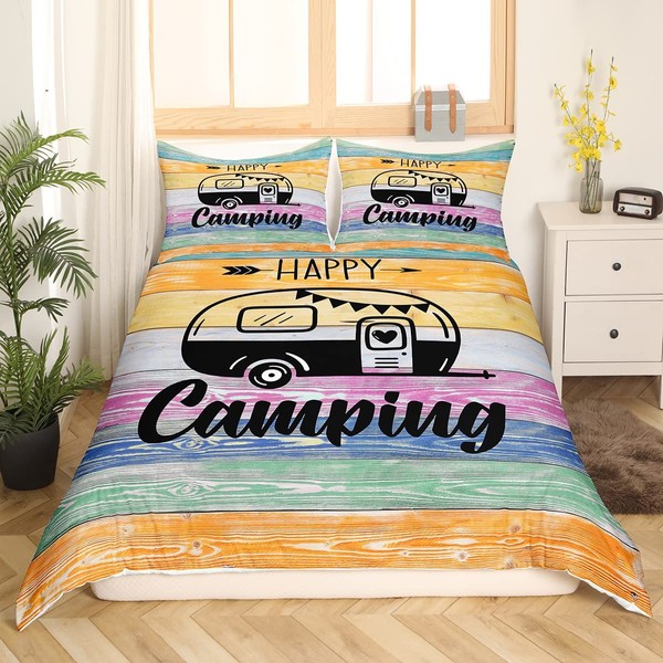 Camper Bedding Set for Boys Happy Camping Duvet Cover 2-Piece