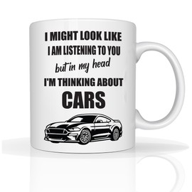 Funny Classic Christmas Secret Santa Coffee Xmas Gifts I'm Thinking About Cars - 11oz Ceramic Dishwasher Safe Mugs Cup (Car Classic)