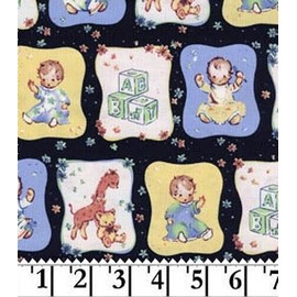 David Textiles BTY Cute Babies & Giraffe Teddy Toys Black Patch Cotton Fabric by The Yard