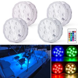 Shangyuan Boat Lights Wireless, Battery Powered Operated Marine Led Interior Light for Boat Deck Courtesy Light, for Fishing Pontoon Sailboat Kayak, Remote Control Multi Color Changing, RGB, 4PCS