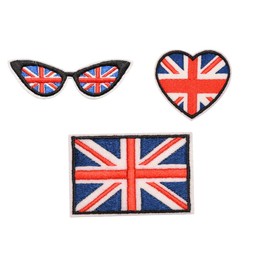 3PCS British Flag Patches Heart Sunglasses Shape United Kingdom Flag Embroidered Patch Sew on Embroidery Military Badge for Hats, Tactical Bags, Jackets, Clothes Patch Team Military Patch