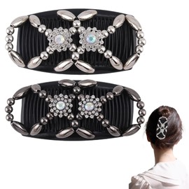 2 Pcs Elastic Comb Hair Clip,Plastic Resin Stretchy Sides Combs Barrette,French Magic Headband Decorative Accessories Sparkly,Women Diy Braided Pretty Curly Hairband Fine Hair Clips,for Women'S Gifts
