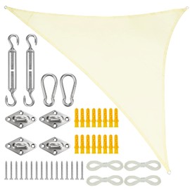 Belle Vous Cream Coloured Awning Triangular Set - 2 x 2 x 2 m Awning Waterproof with Mounting Ropes - UV-Blocking Sun Protection Balcony, Garden, Patio and Backyard