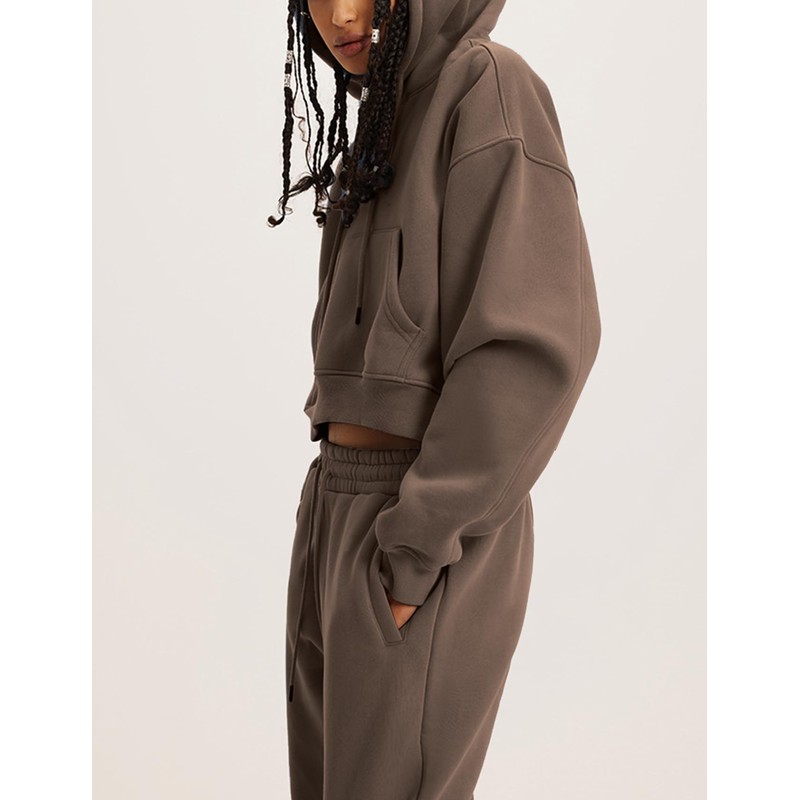 Flygo Womens Fleece 2 Piece Outfits Sweatsuit Crop Pullover Sweatshirt