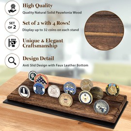 J JACKCUBE DESIGN Set of 2, 4 Rows Challenge Coins Display Stand, Military Collectible Coin Holder Rack Rustic Wood- MK854A
