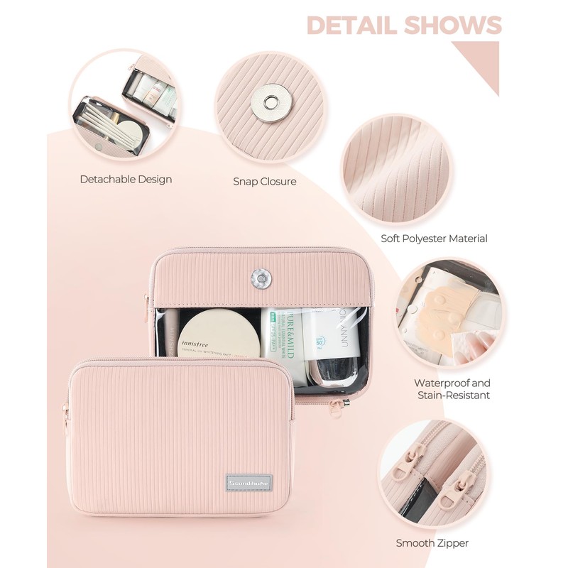 EPEDAL24 Preppy Makeup Bag, Rectangle Double Detachable Cosmetic Organizer, Clear