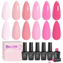 Beetles Gel Polish Set Nude Light Baby Hot Pink Gel Nail Polish Sweet 6 Colors Soak off Uv Led Lamp Needed Manicure DIY Home Gifts for Girls Pink Melody