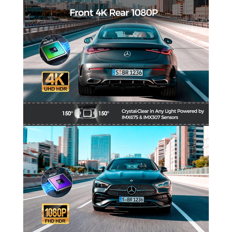 HUPEJOS 4K Dash Cam Front and Rear STARVIS 2 IMX675