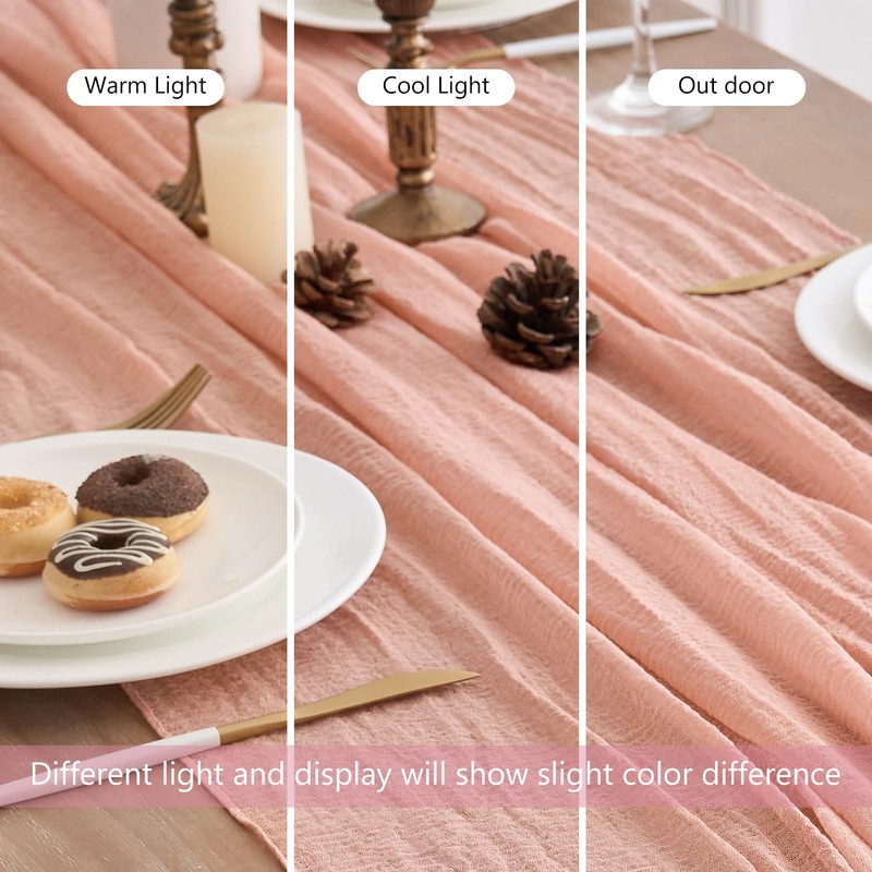 Putros Cheesecloth Table Runner Dusty Pink 10FT 2Pcs Boho Gauze