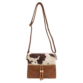 Tara Vegan Leather Crossbody Bags Wristlet Wallets Clutch Purses Shoulder Handbag with Tassel Zippers for Women, Cow-brown