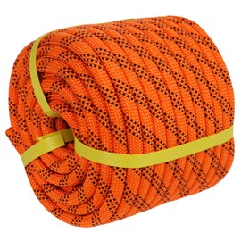 Double Braided Polyester Rope (1/2 in x 200 ft) Strong Arborist Rigging Rope 48 Strands for Tree Work Climbing Pulling Sailing, Orange/Black