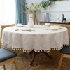 Heavy Weight Cotton Linen Tablecloth, Plaid Tassel Round Table Cover
