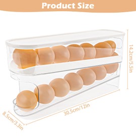 TNEDFOD 2 Tier Egg Holder Fridge, Automatic Rolling Egg Container for Fridge, Egg Dispenser, Egg Holder with Large Capacity and Transparent Lid, for Fridge Storage Egg