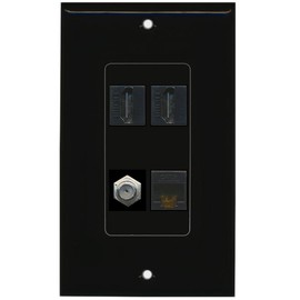 RiteAV - 2 Port HDMI 1 Port Coax Cable TV- F-Type 1 Port Cat6 Ethernet Decorative Wall Plate - Black