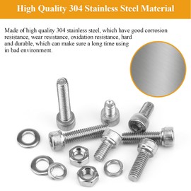 155 Pieces M6 Screws Nuts Washers Set, Sutemribor M6 x 8/10/12/16/20/25/30mm Hex Socket Head Cap Screws Nuts Washers Assortment Kit, 304 Stainless Steel, Fully Threaded