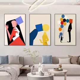 Modern Abstract Wall Art for Living Room, Large Framed Canvas Boho Minimalist Pictures Wall Decor, 3 Pcs Mid Century Famous Art Work Painting for Home Office Hallway Bedroom 24x36 Inch Set of 3 (Black)