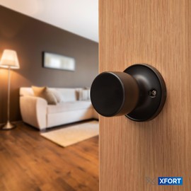 XFORT Tulip Passage Knob Set Matt Black, Door Knob for Internal Wooden Doors