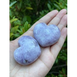 GAF TREASURES Lepidolite Gemstone Hearts, Polished Lepidolite Puffy Hearts, Lepidolite Crystal Palm Stone, Lepidolite Healing Crystal Hearts (1 Heart)