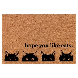 Welcome Doormat Coco Coir Door Mat Gift Peeking Cats Hope You Like Cats Funny (24" x 16")