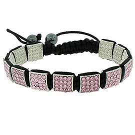 My Daily Styles Fashion Alloy Pink CZ Black Cord Macrame Beaded Square Adjustable Bracelet
