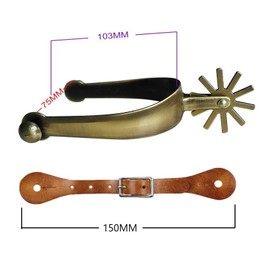 MORECP Western Cowboy Zinc Alloy Horse Spurs, Paired with Cowhide Holes Spurs Belt, Carved Decoration Men Women Horse Boot Spurs with Turnable Gear Proof for Equestrian Enthusiastss-MP1229-03
