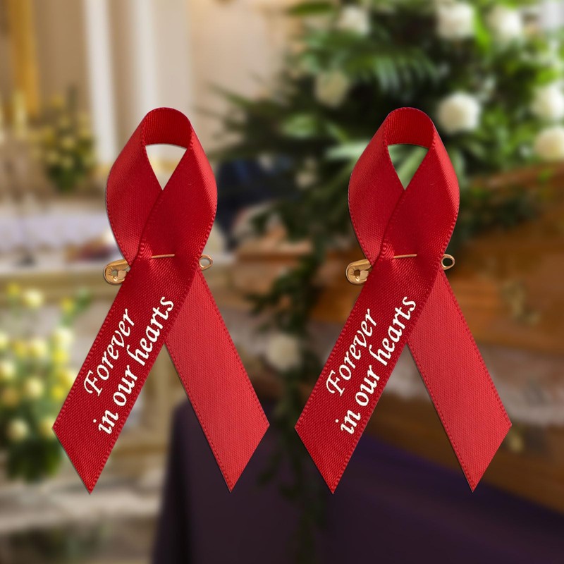 CRAFFANCY 100 Pcs Red Satin Ribbon Pins, Memorial Ribbon Brooches