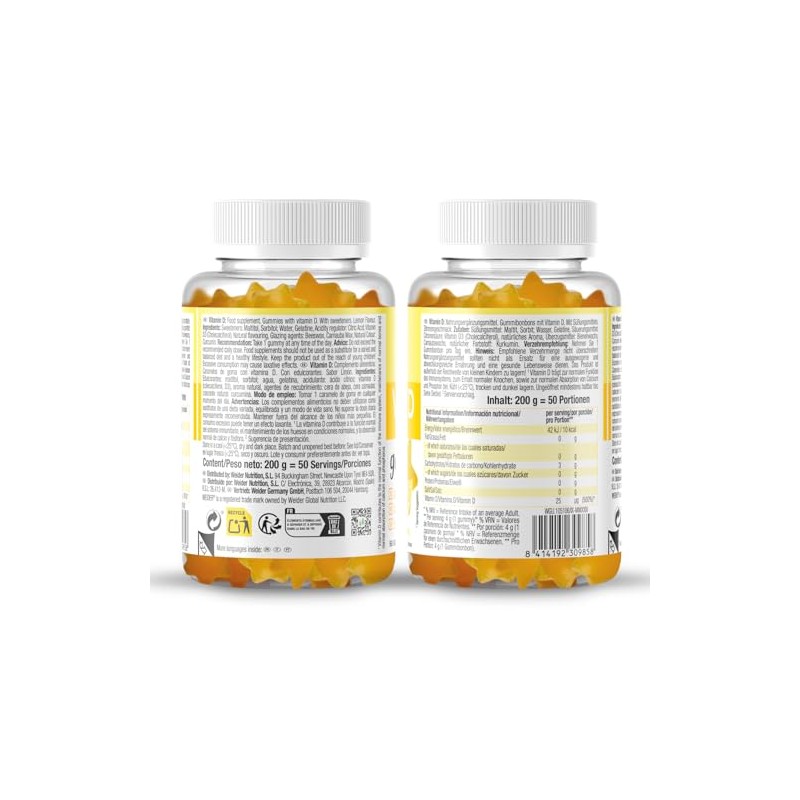 Weider Vitamin D Gummies (50 Gummies) Lemon, with Vitamin D3