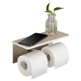 Koville Turkish Natural Marble Top Toilet Paper Holder Shelf, SUS304 Stainless Steel Wall Mounted Tissue Dual Roll Handle Holders for Washroom, Suitable for Mega Roll Rack Shelf - Myra Beige Marble