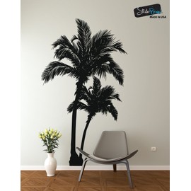 Palm Tree Decal Wall Sticker. 7ft Tall (84in Tall X 49in Wide) Black #327-7ft-84x49 (Leaning to Right Side)
