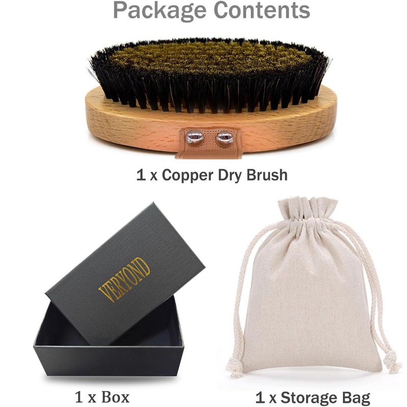 VERYOND Copper Dry Brushing Body Brush with Ion Charged Bristles