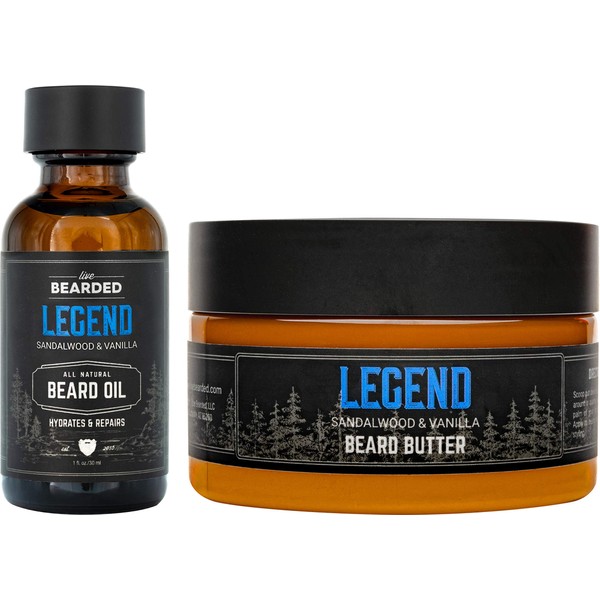 Live Bearded: Beard Oil and Beard Butter Grooming Kit - Legend - All-Natural Ingredients with Shea Butter, Argan Oil, Jojoba Oil and More - Beard Growth Support - Made in the USA