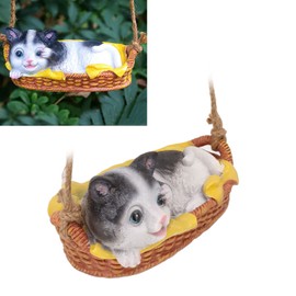 Cat Figurine Resin Kitten Statue Hanging Ornament Home Decoration for Outdoor Garden Lovely Realistic Animal Sculpture Durable Weatherproof Gift Idea (Black White Cat)