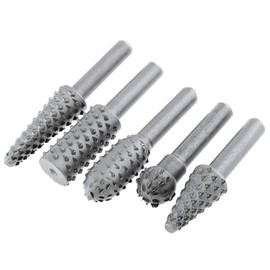 ChgImposs 5Pcs Rotary Burr Rasp Set, 1/4 Inch Hex Shank Rotary Burr Rasp File Set, Wood Carving Drill Bits Carbon DIY Woodworking Tool for Wood Polishing Deburring Shaping Grooving