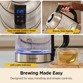 CUCKOO Electric Tea Kettle with Infuser, Glass Electric Kettle with Multi-Temperature Control, Easy to Read LED Lights, 1.7 Liter Capacity Tea Maker Pot (CK-G170BS)