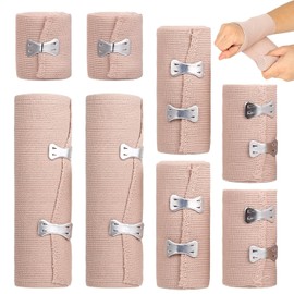 8 Pcs Reusable Compression Bandages with Clips, 5-15cm x 4.5M
