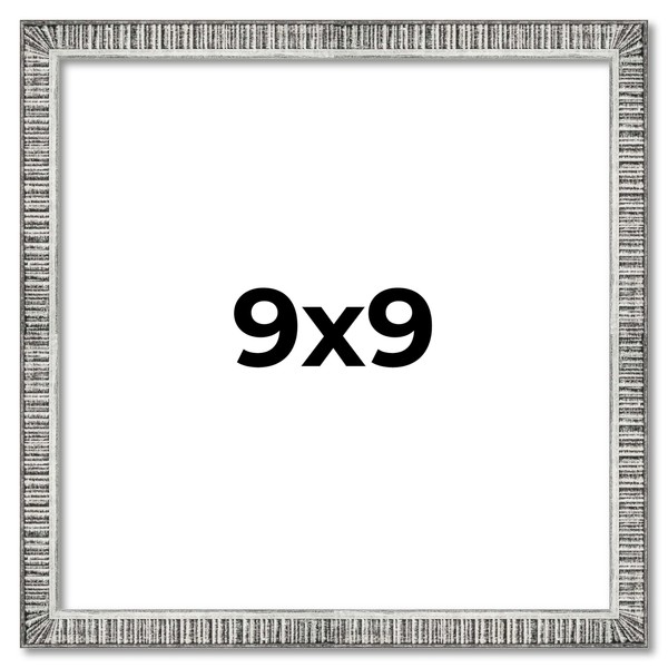9x9 Frame Silver Grey Distressed Solid Wood Picture Frame |