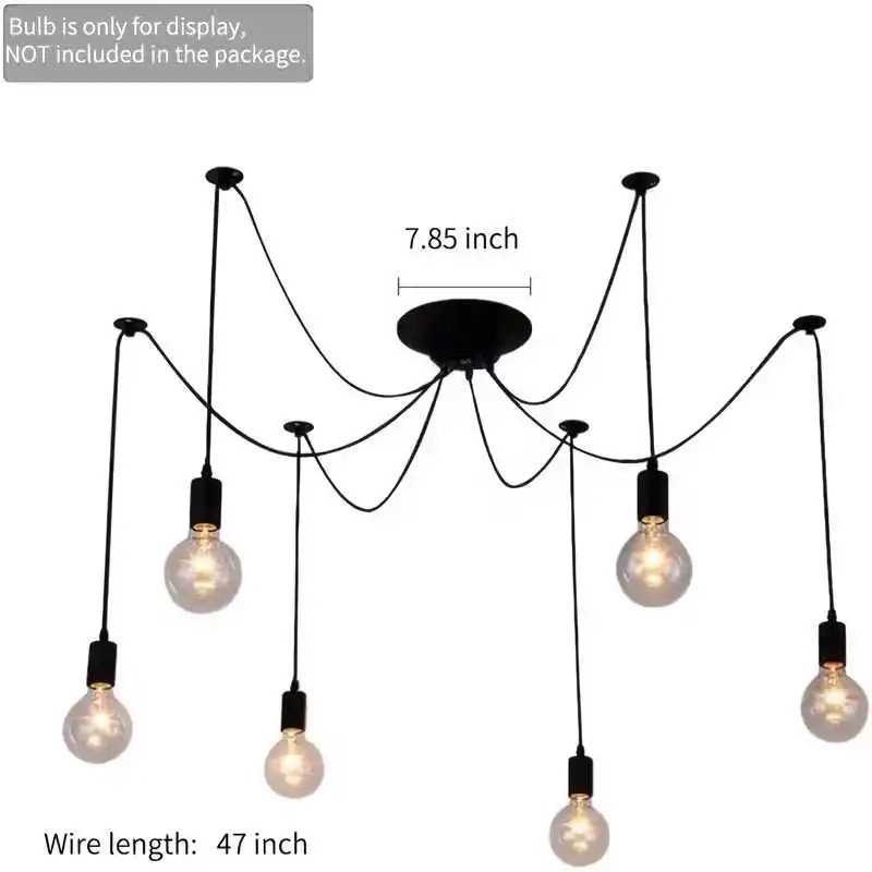 Stock 6-Light Spider Adjustable Pendant Light Black Industrial Hanging Ceiling